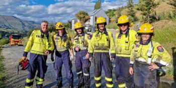 3. Frankton fire fighters at the Hansen Rd fire on Boxing Day 2022 from left Andrew Doole Marc Manderson Cole Hands Phil Kavanagh John Rassie and Jo Hicks Beach.