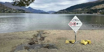 Health warning sewage spill Frankton Beach pollution public health no swimming sign March 2023