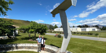 Ralph Fegan and Jools Hall at the Wanaka Airport memorial wall