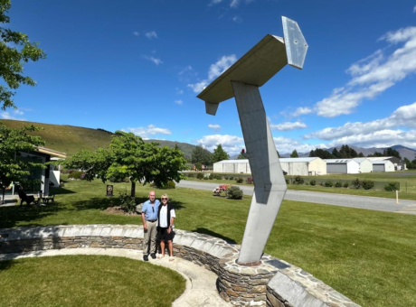 Ralph Fegan and Jools Hall at the Wanaka Airport memorial wall
